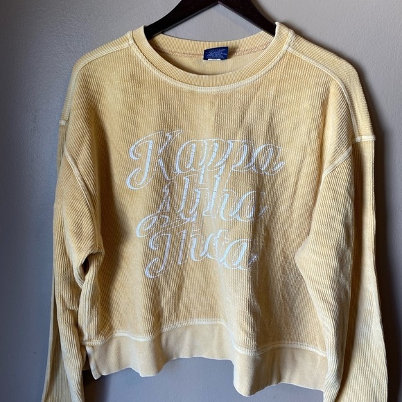 Kappa Alpha Theta Yellow Ribbed Oversized Cropped Comfort Colors Sweatshirt - Picture 3 of 5